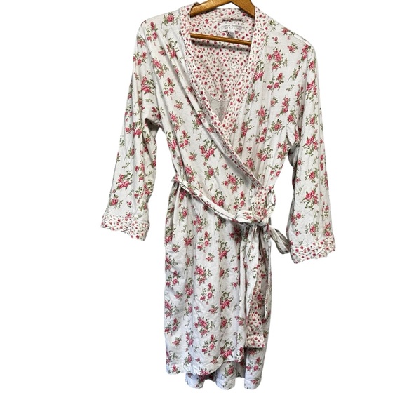 Carole Hochman 100% Cotton Red Floral Midi Wrap Robe With Belt Tie Size Large - Picture 1 of 6
